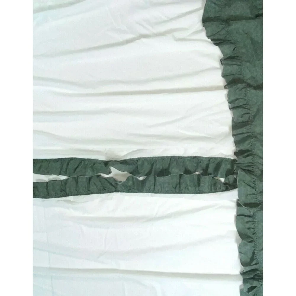 2 Vintage 60s 70s Complete Window Treatments Green White Curtains Handmade Rare